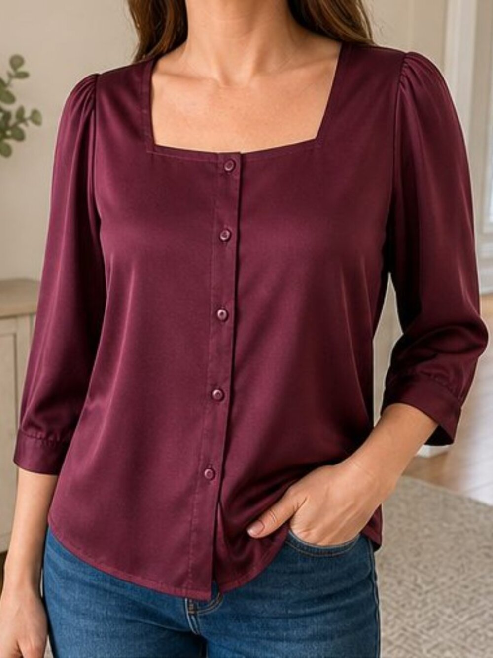 Burgundy Tunic Blouse - Picture 2 of 6